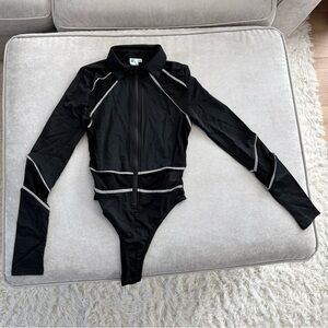 iHeartRaves Black Reflective Long Sleeve Zipper Bodysuit